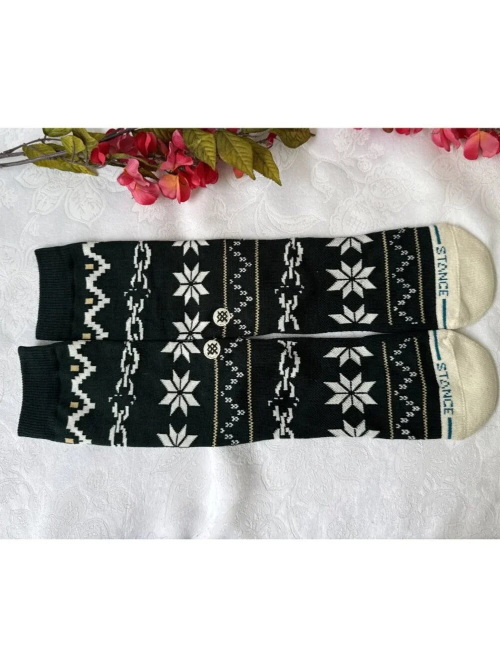 Stance Men's Large L. Green White Crew Socks SKI Christmas Holiday Novelty NEW